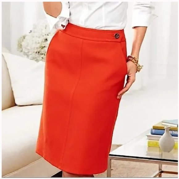 Talbots | Orange A-Line Pencil Skirt w/ Gold Button Accents, Size 2 - Picture 7 of 7